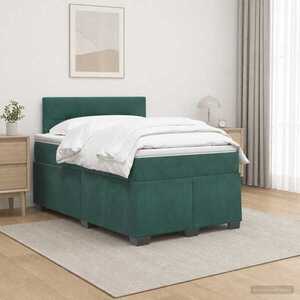 Imagine vidaXL Pat boxspring cu saltea Verde închis 120 x 190 cm Catifea