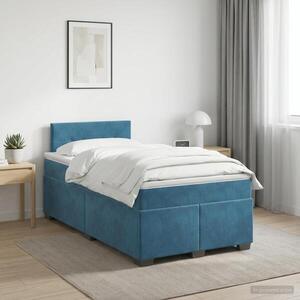 Imagine vidaXL Pat boxspring cu saltea albastru 120 x 190 cm Catifea