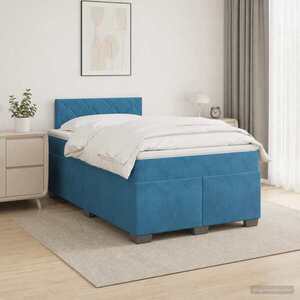 Imagine vidaXL Pat boxspring cu saltea albastru 120 x 190 cm Catifea