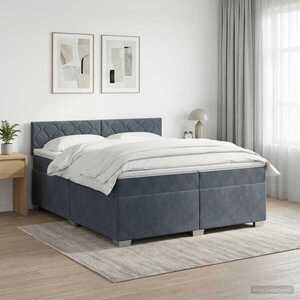 Imagine vidaXL Pat boxspring cu saltea Gri închis 200 x 200 cm Catifea