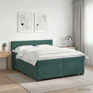 Imagine vidaXL Pat boxspring cu saltea Verde închis 200 x 200 cm Catifea