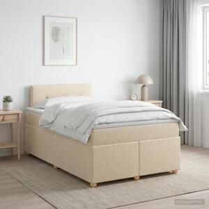 Imagine vidaXL Pat boxspring cu saltea cu headboard Crem 120 x 190 cm Țesătură