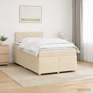 Imagine vidaXL Pat boxspring cu saltea cu headboard Crem 120 x 190 cm Țesătură