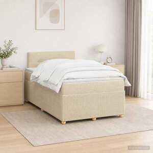 Imagine vidaXL Pat boxspring cu saltea cu headboard Crem 120 x 190 cm Țesătură