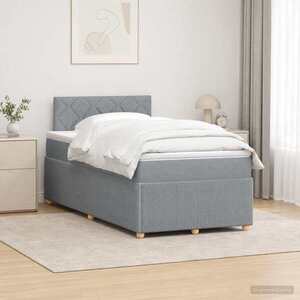 Imagine vidaXL Pat boxspring cu saltea Gri deschis 120 x 190 cm Țesătură
