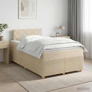 Imagine vidaXL Pat boxspring cu saltea cu headboard Crem 120 x 190 cm Țesătură