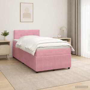 Imagine vidaXL Pat boxspring cu saltea cu headboard Roz 120 x 190 cm Catifea