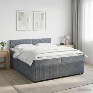 Imagine vidaXL Pat boxspring cu saltea Gri închis 200 x 200 cm Catifea