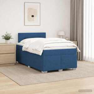 Imagine vidaXL Pat box spring cu saltea și LED albastru 120 x 190 cm Țesătură