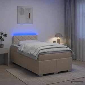 Imagine vidaXL Pat box spring cu saltea și LED Crem 120 x 190 cm Țesătură