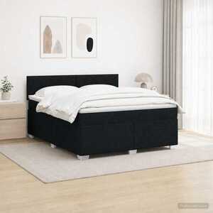 Imagine vidaXL Pat box spring cu saltea și LED Negru 140 x 190 cm Țesătură