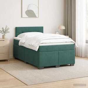 Imagine vidaXL Pat box spring cu saltea și LED Verde închis 120 x 190 cm
