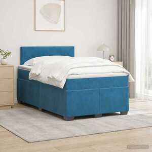 Imagine vidaXL Pat box spring cu saltea și LED albastru 120 x 190 cm Catifea