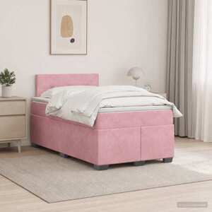 Imagine vidaXL Pat box spring cu saltea și LED Roz 120 x 190 cm Catifea