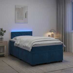 Imagine vidaXL Pat box spring cu saltea și LED albastru 120 x 190 cm Catifea