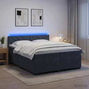Imagine vidaXL Pat box spring cu saltea și LED Gri închis 200 x 200 cm Catifea