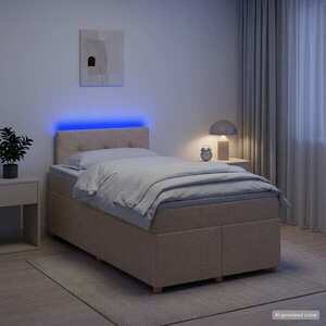 Imagine vidaXL Pat boxspring cu saltea cu benzi LED Crem 120 x 190 cm Țesătură