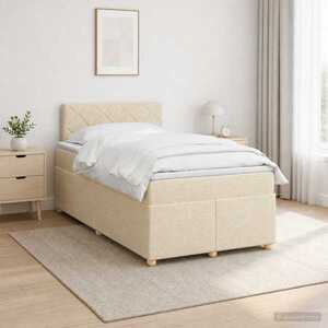 Imagine vidaXL Pat boxspring cu saltea cu benzi LED Crem 120 x 190 cm Țesătură