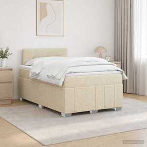 Imagine vidaXL Pat boxspring cu saltea cu benzi LED Crem 120 x 190 cm Țesătură