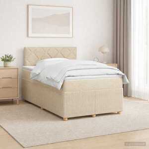 Imagine vidaXL Pat boxspring cu saltea cu benzi LED Crem 120 x 200 cm Țesătură
