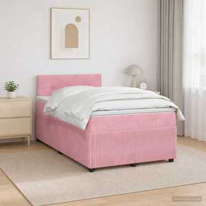 Imagine vidaXL Pat boxspring cu saltea cu benzi LED Roz 120 x 190 cm Catifea