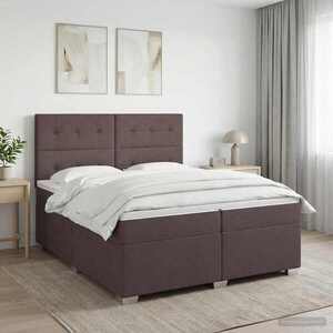 Imagine vidaXL Pat boxspring cu saltea Maro închis 200 x 200 cm Țesătură