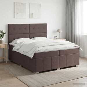 Imagine vidaXL Pat boxspring cu saltea Maro închis 200 x 200 cm Țesătură
