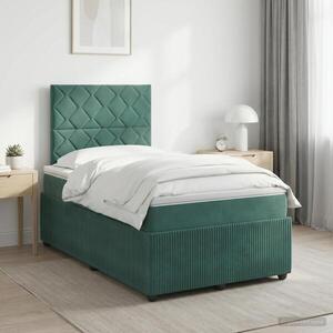 Imagine vidaXL Pat boxspring cu saltea Verde închis 120 x 190 cm Catifea