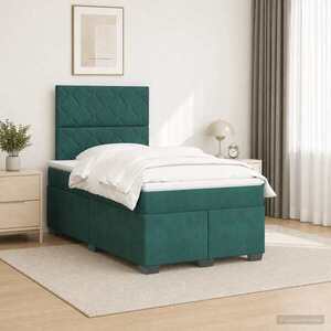 Imagine vidaXL Pat boxspring cu saltea Verde închis 120 x 190 cm Catifea