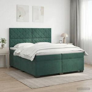 Imagine vidaXL Pat boxspring cu saltea Verde închis 200 x 200 cm Catifea