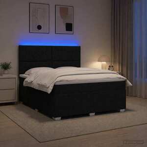 Imagine vidaXL Pat cu arcuri LED și saltea Negru 140 x 190 cm Țesătură