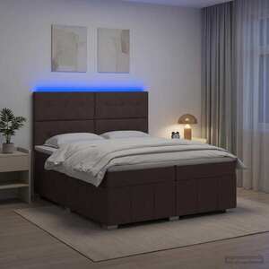 Imagine vidaXL Pat cu arcuri LED și saltea Maro închis 200 x 200 cm Țesătură