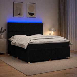 Imagine vidaXL Pat cu arcuri LED și saltea Negru 140 x 190 cm Țesătură