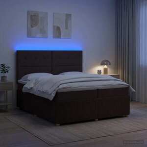 Imagine vidaXL Pat cu arcuri LED și saltea Maro închis 200 x 200 cm Țesătură