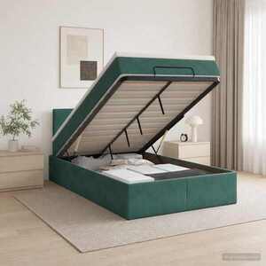 Imagine vidaXL Pat ottoman cu saltea Verde închis 120 x 190 cm Catifea