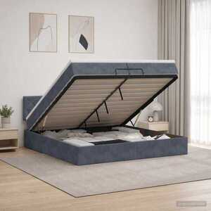 Imagine vidaXL Pat ottoman cu saltea Gri închis 200 x 200 cm Catifea