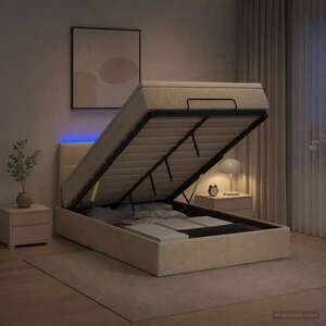 Imagine vidaXL Pat Ottoman cu Saltea și LED Crem 120 x 190 cm Țesătură