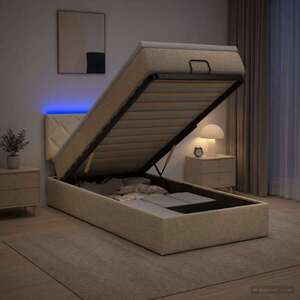 Imagine vidaXL Pat Ottoman cu Saltea și LED Crem 80 x 200 cm Țesătură