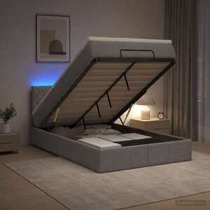 Imagine vidaXL Pat Ottoman cu Saltea și LED Gri deschis 120 x 190 cm Țesătură