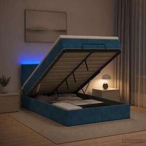 Imagine vidaXL Pat Ottoman cu Saltea și LED Albastru închis 120 x 190 cm