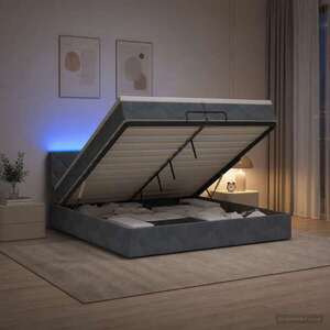 Imagine vidaXL Pat Ottoman cu Saltea și LED Gri închis 200 x 200 cm Catifea