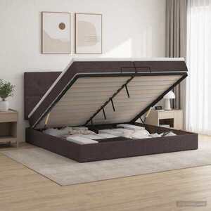 Imagine vidaXL Pat ottoman cu saltea Maro închis 200 x 200 cm Țesătură