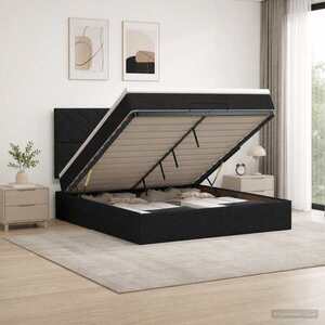 Imagine vidaXL Pat ottoman cu saltea cu headboard Negru 140 x 190 cm Țesătură