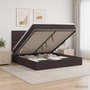 Imagine vidaXL Pat ottoman cu saltea Maro închis 140 x 200 cm Țesătură