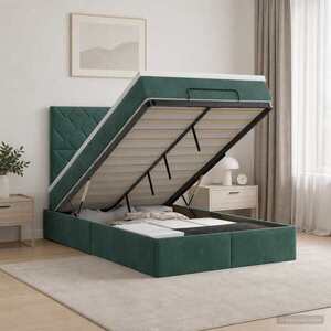 Imagine vidaXL Pat ottoman cu saltea Verde închis 120 x 190 cm Catifea