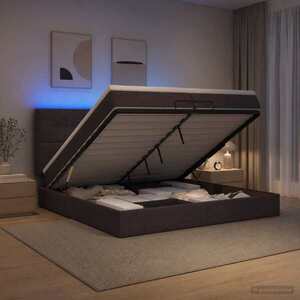 Imagine vidaXL Pat Ottoman cu Saltea și LED Maro închis 200 x 200 cm Țesătură