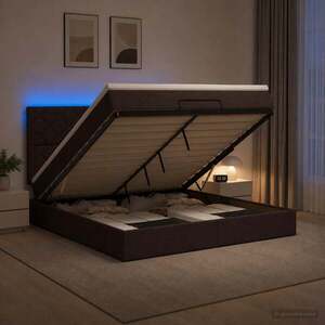 Imagine vidaXL Pat Ottoman cu Saltea și LED Maro închis 140 x 200 cm Țesătură