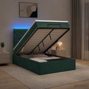 Imagine vidaXL Pat Ottoman cu Saltea și LED Verde închis 120 x 190 cm Catifea
