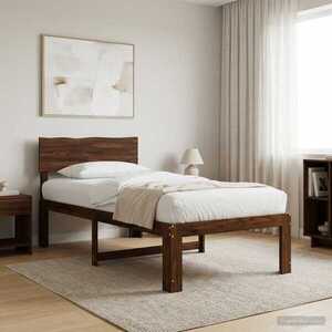 Imagine vidaXL Cadru de pat single cu tablie ROSTOCK Maro închis 75 x 190 cm