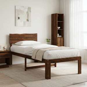 Imagine vidaXL Cadru de pat single cu tablie ROSTOCK Maro închis 90 x 190 cm